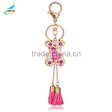 Wholesale cheap diamond bear keyring long tassel key chain