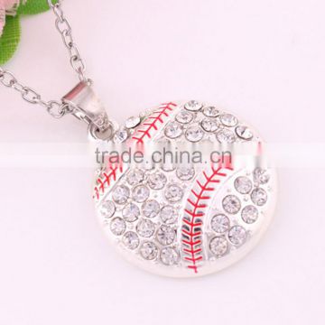 Basketball Baseball Softball Pendant Necklace Alloy Rhinestone Crystal Round Collier Femme Sports Jewelry for Women Gift