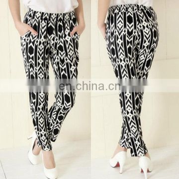 Black and White Ladies Casual Elastic Waist Trousers