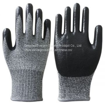 Anti Cut Level 5 13G HPPE Liner Nitrile Smooth Coated Cut Resistant Gloves with EN388 4544