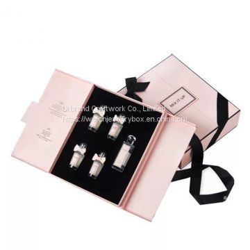 Custom Two Door Design Paper Perfume Boxperfume Bottle Packing Box With Black Ribbon