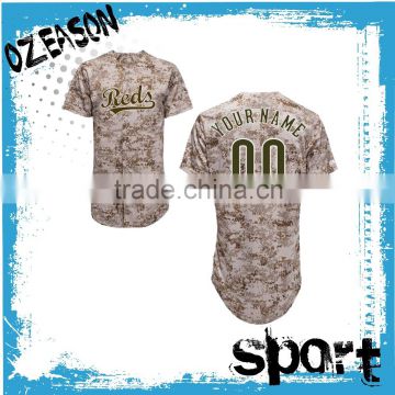 popular custom design camo softball baseball tee shirt jersey with logo and name