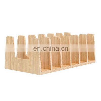 6 Sections Bamboo Pot Lid Holder Bamboo Dish Rack for Storage in Cabinets or Kitchen