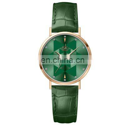 SHENGKE  Luxury Watch Ultra Thin Woman Hand Watches Office Ladies Style Wristwatch Original Design Green Watch K0157L