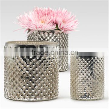 Silver Glass Vase For Flower & Votive Candle Holders for Entertaining Romantic Dinner