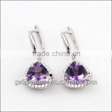 925 Sterling Silver Natural Amethyst Set Semi Precious Stone Jewelry Hong Kong Wholesale