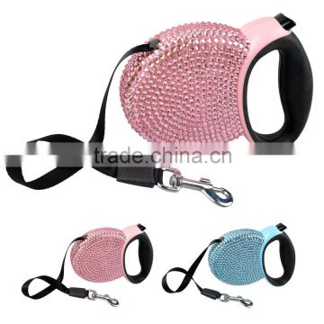 Bling Rhinestone Studded Retractable Dog Pet Leashes Extending Leads Pink/Blue