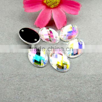 Sew-on Oval AB cutting acrylic beads, loose flat back faceted cut acrylic stones, sewing stone for garment accessories