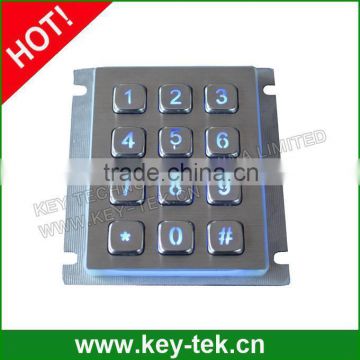 Ruggedized 12 keys rear panel mount mini metallic keypad