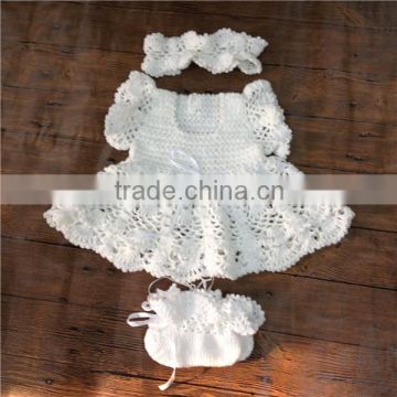 PEIGE factory supply hand knit crochet white newborn baby clothes