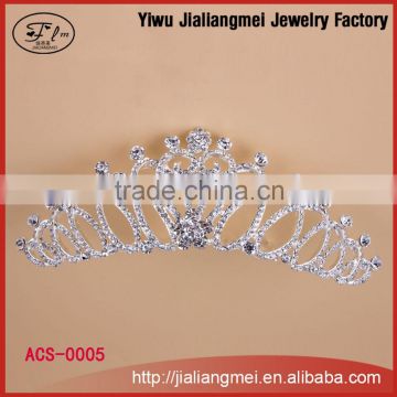 Fashion custom alloy crystal wedding bride crystal full round crowns tiaras
