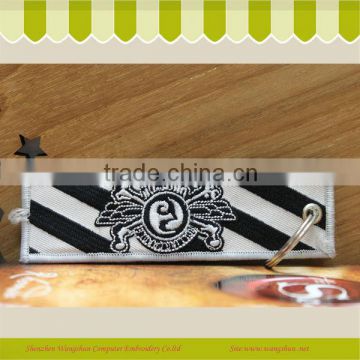 2x9cm Fashion Rectangle Black White Skull Embroidery Key Chain For Boy