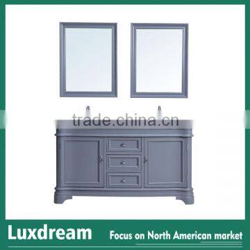 Double mirrors ice grey 60" bathroom vanity for North America