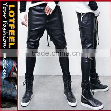 Full Leather Zipper Drop Baggy Biker Sweatpants (LOTG187)