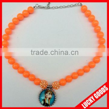 fashionable orange Frozen Anna cartoon pendant kids chunky necklace