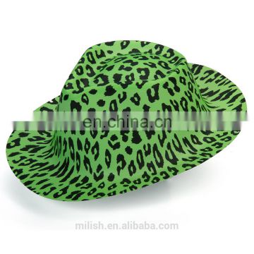 MH-2129 Party kit PVC Plastic Green leopard imprinted Fedora Cowboy Hat