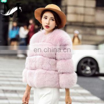 2016 New Design Ladies Fashion Charming Purple Fox Fur Coat