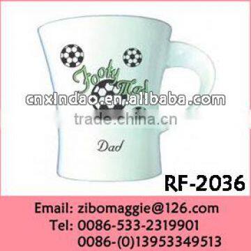 Flare Shape White Ceramic Coffee Cup with Football Printing for Drink Cup