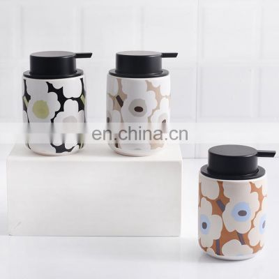 Hot sale bathroom accessory set printed flower ceramic liquid soap dispensers