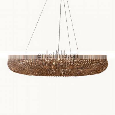 Retro Luxury K9 LED Chandelier CRYSTAL HALO SMOKE round CHANDELIER for Living Room Villa Bedroom Decorative