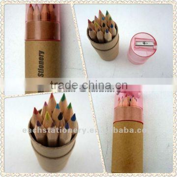 mini 3.5inch half size 12 pcs natural wooden color pencils in tube box with pencil sharpener