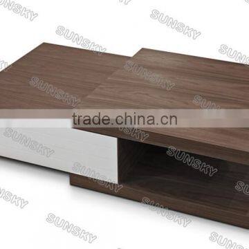 Factory directly sell high glossy white and walnut modern coffee table 2015Y