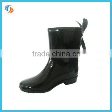 Women Black Nylon Ribbon Low Cut PVC Boots