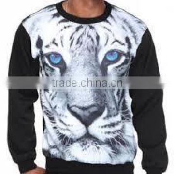 100% Polyester Pullover Crew Neck Sublimated Black Sweat Shirt with Lion Face