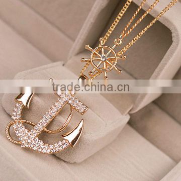 2014 Hot sale Fashion jewelry classical crystal anchor pendant necklace