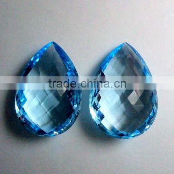 Sky Blue Topaz Pear Shape Checkerboard Facet Cut Loose Gemstone, Natural Loose Gemstone