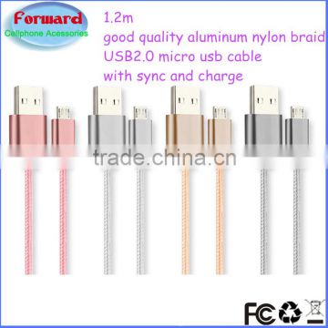 1.2m good quality aluminum nylon braid USB2.0 micro usb cable with sync and charge