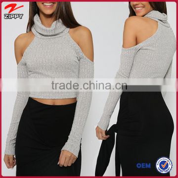OEM women clothing manufacturing Turtle neck Long Sleeves women tops