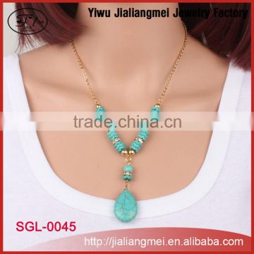 Gold-plated multilayer thin chain turquoise beaded necklace pendant necklace
