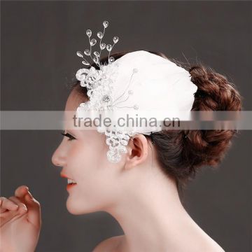MYLOVE white feather pearl top hat bridal hair accessory handmade MLF115