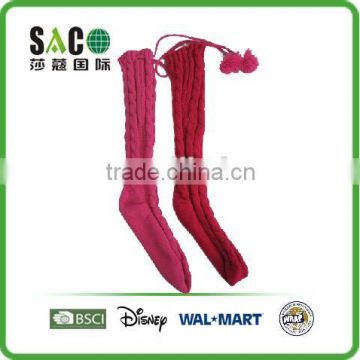 cable pattern string with pom pom knee-high acrylic socks