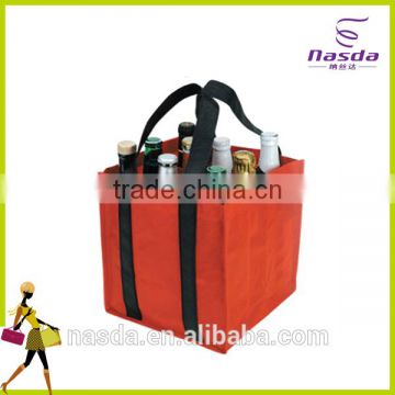 red fabric wine bag with logo,cheap wine bag wholesale for nine bottles,hot sale nonwoven promotional wine bag