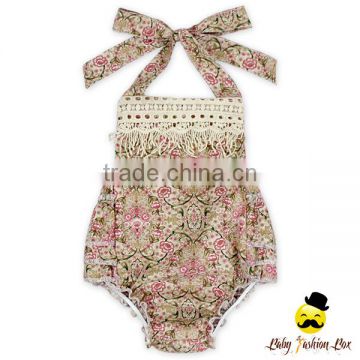 HYB178 Yihong Printed Printed Fabric With Lace Tassel Baby Soft 100%Cotton Halter Romper