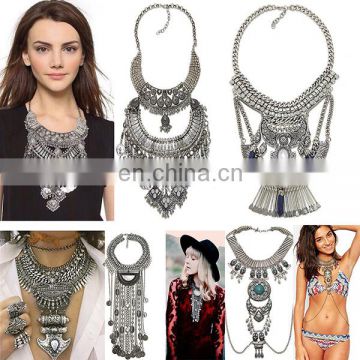 Classic restoring ancient silver zinc alloy exaggerated geometry coin chain tassel necklace
