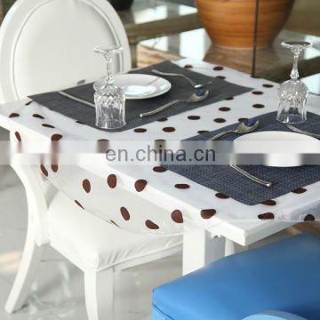 2015 High Quality Brown Dot Flocking Organza Decorative Dining Transparent Table Cover