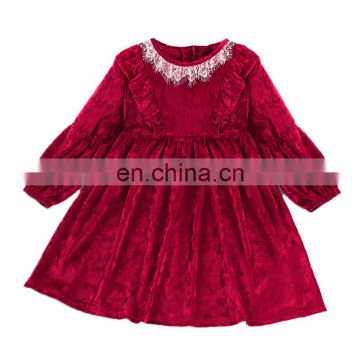 2020 autumn children's girls red golden velvet dress