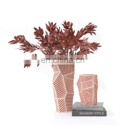 Modern Nordic Handmade Zebra Geometrical Shape Matte Ceramic Porcelain Flower Vase for Home Decor