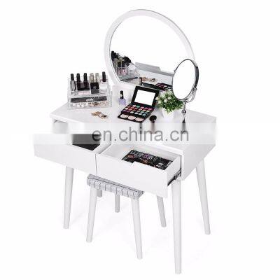 Modern Design Cheap White Simple Wooden Makeup Mirrored Dressing Table With Mirror And Drawers