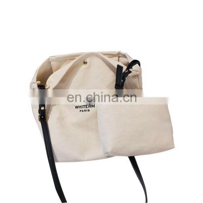 2020 Portable Women Canvas Tote Shoulder Bag with Leather Handle