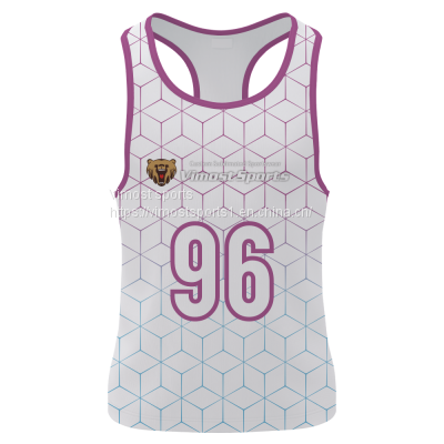 Customized White and Purple Singlet of Good Quality Design for You
