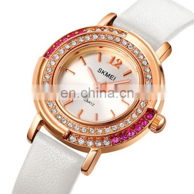 Babaeng quartz na relo brand Skmei 1855 support OEM custom logo genuine leather ladies diamond quartz watch