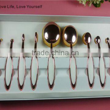 10 pcs soft rose gold oval toothbrush makeup brush set