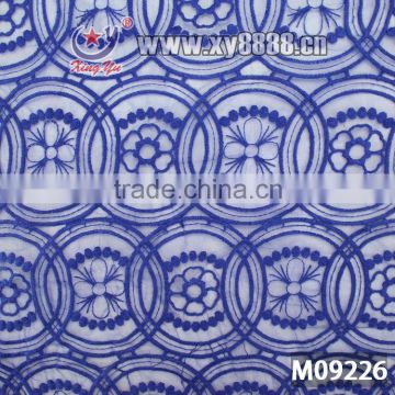 Royal Blue Geometry Voile embroider Cotton Lace for 2014 Spring Ladies Dress