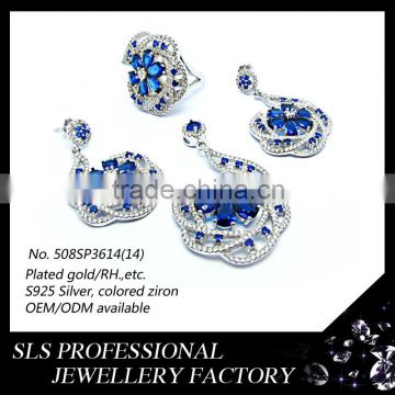 2015 fashion china wholesale 925 royal blue silver pakistani bridal jewelry sets