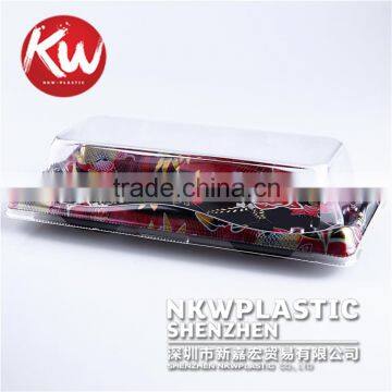 KW-0001 Disposable Flowers and red pattern food sushi plate packaging box for take away