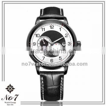 Leather Black And White Chronograph 42mm Mechanical Watch